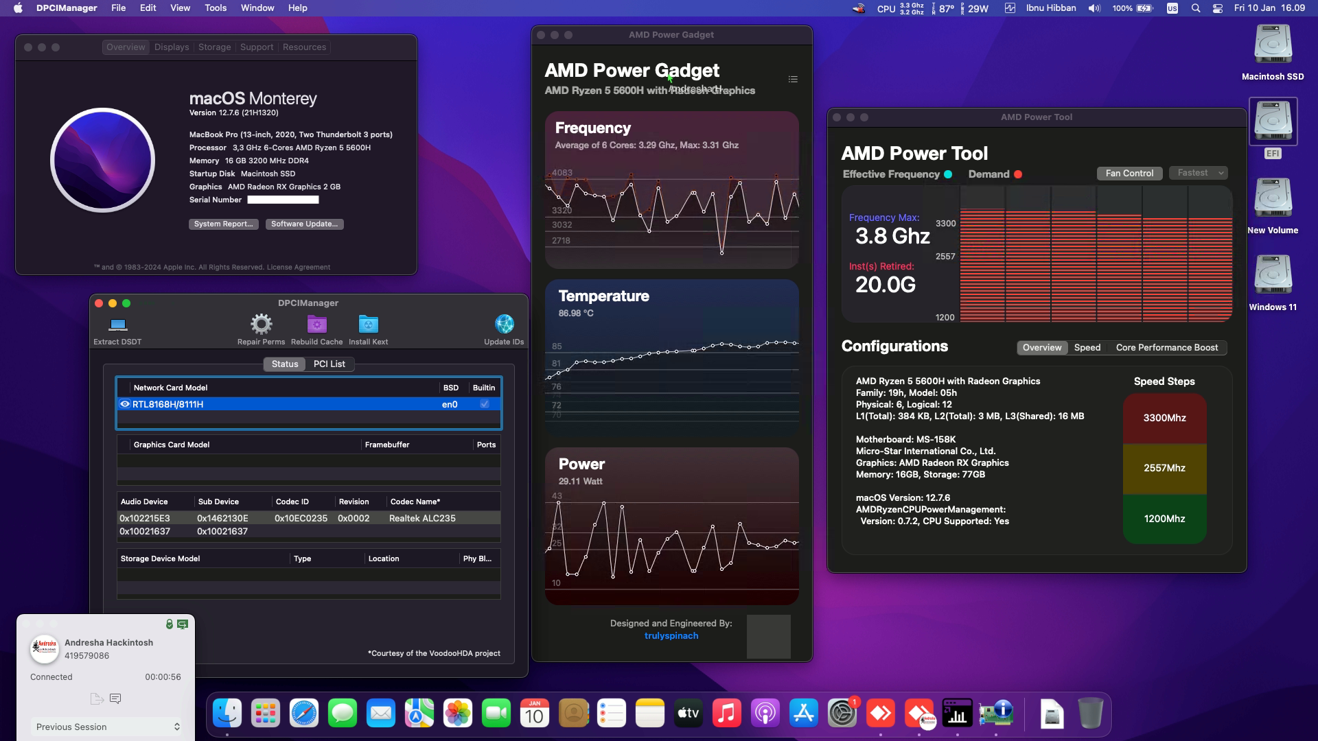 Success Hackintosh macOS Monterey 12.7.6 Build 21H1320 in MSI Bravo 15 B5DD